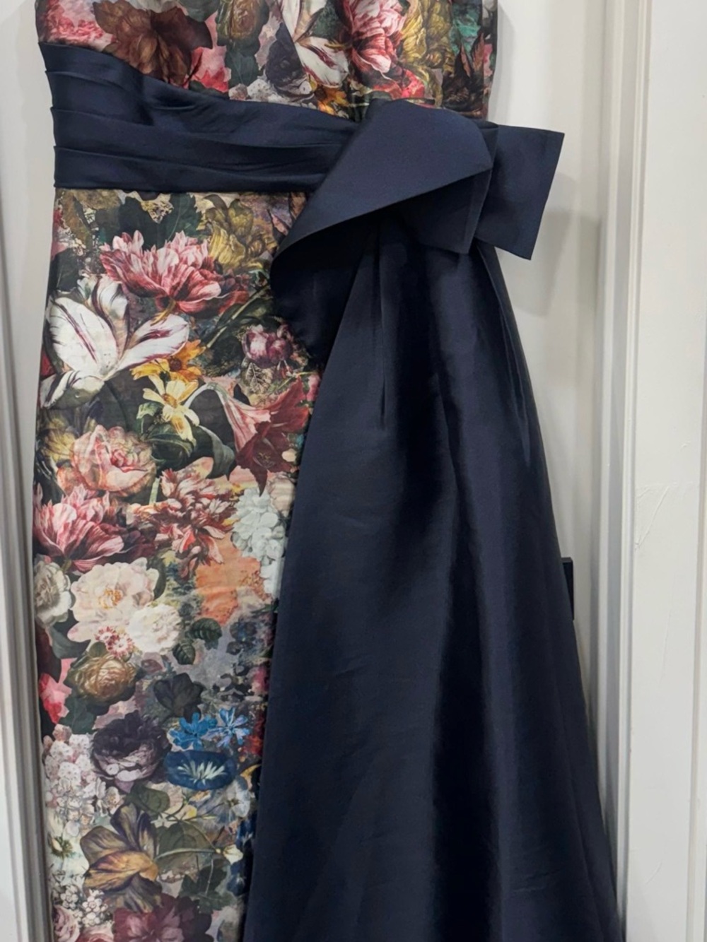 Kay Unger Floral Maxi Dress with Navy Sash